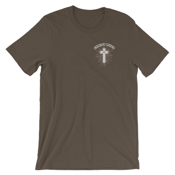 Christian Men/Women unisex t-shirt - Christ Lives wht pocket