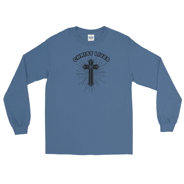 Christian Men/Women Long Sleeve T-Shirt Christ Lives cross blk.