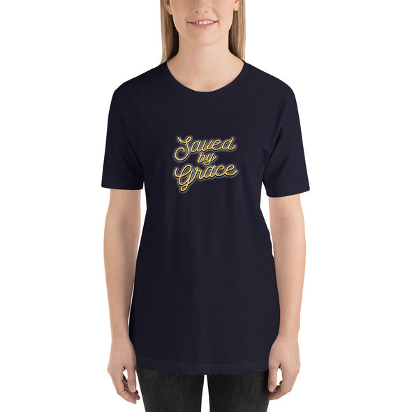 Christian Women Short-Sleeve Unisex T-Shirt-Saved by grace yellow