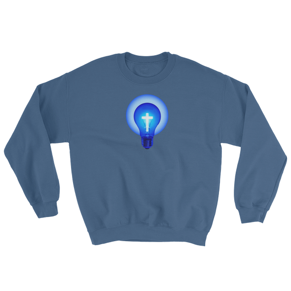 Christian Men/Women Sweatshirt Cross lite bulb blue