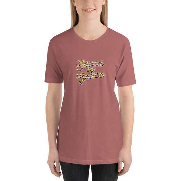 Christian Women Short-Sleeve Unisex T-Shirt-Saved by grace yellow