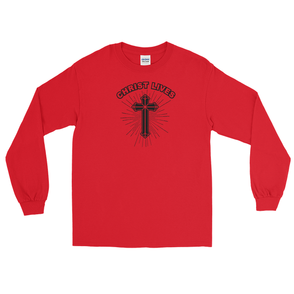 Christian Men/Women Long Sleeve T-Shirt Christ Lives cross blk.