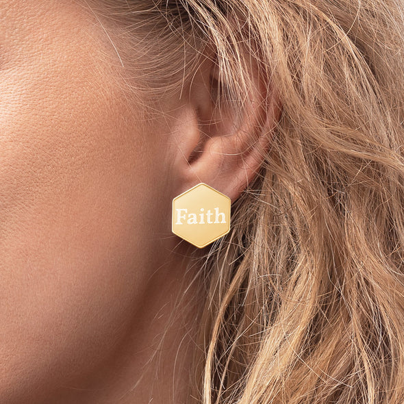 Sterling Silver Hexagon Stud Earrings - Faith