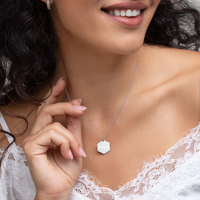 Engraved Silver Hexagon Necklace - Hope