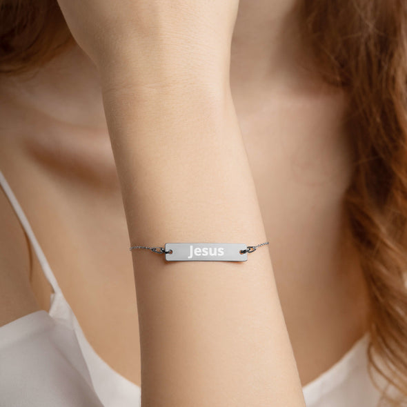 Engraved Silver Bar Chain Bracelet - Jesus