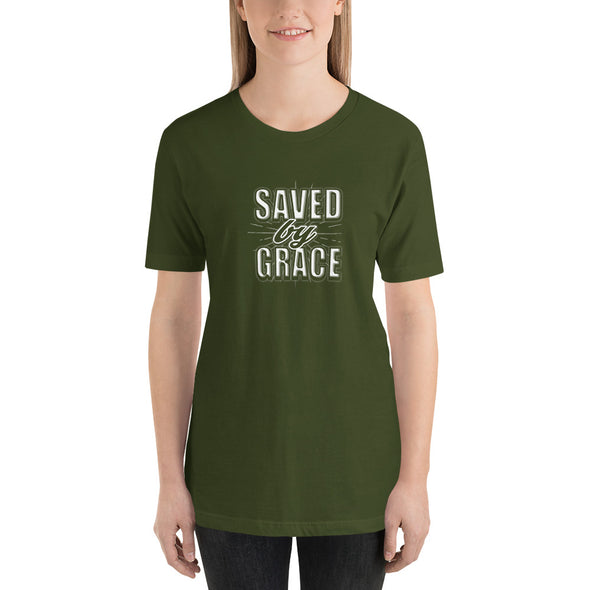 Christian Women Short-Sleeve Unisex T-Shirt- Saved by grace blk