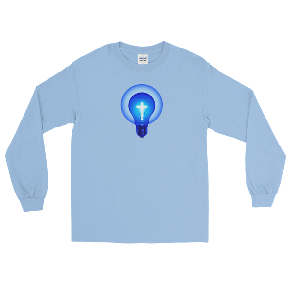 Christian Men/Women Long Sleeve T-Shirt Lite bulb cross blue