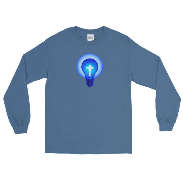Christian Men/Women Long Sleeve T-Shirt Lite bulb cross blue