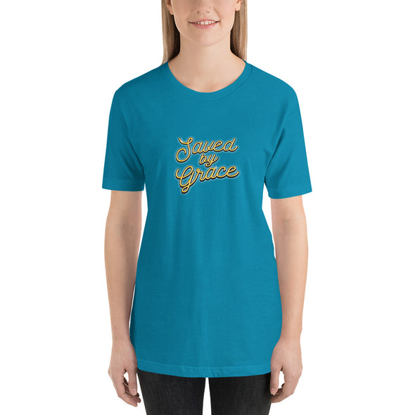 Christian Women Short-Sleeve Unisex T-Shirt-Saved by grace yellow